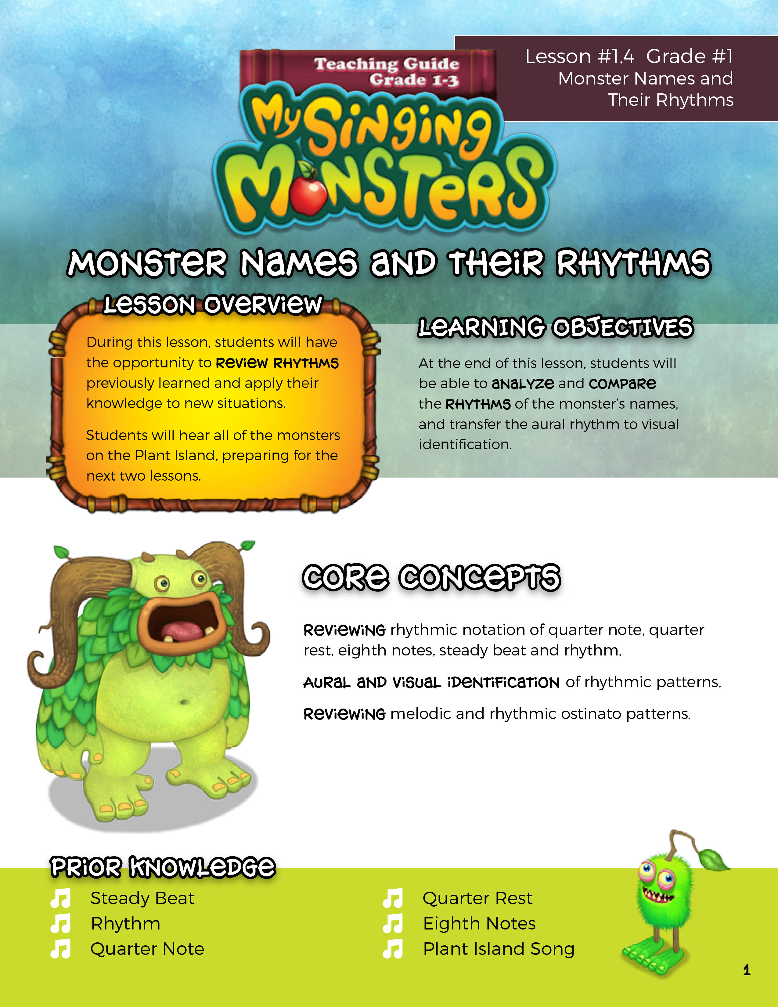Lesson 1.4 Monster Names and their Rhythms