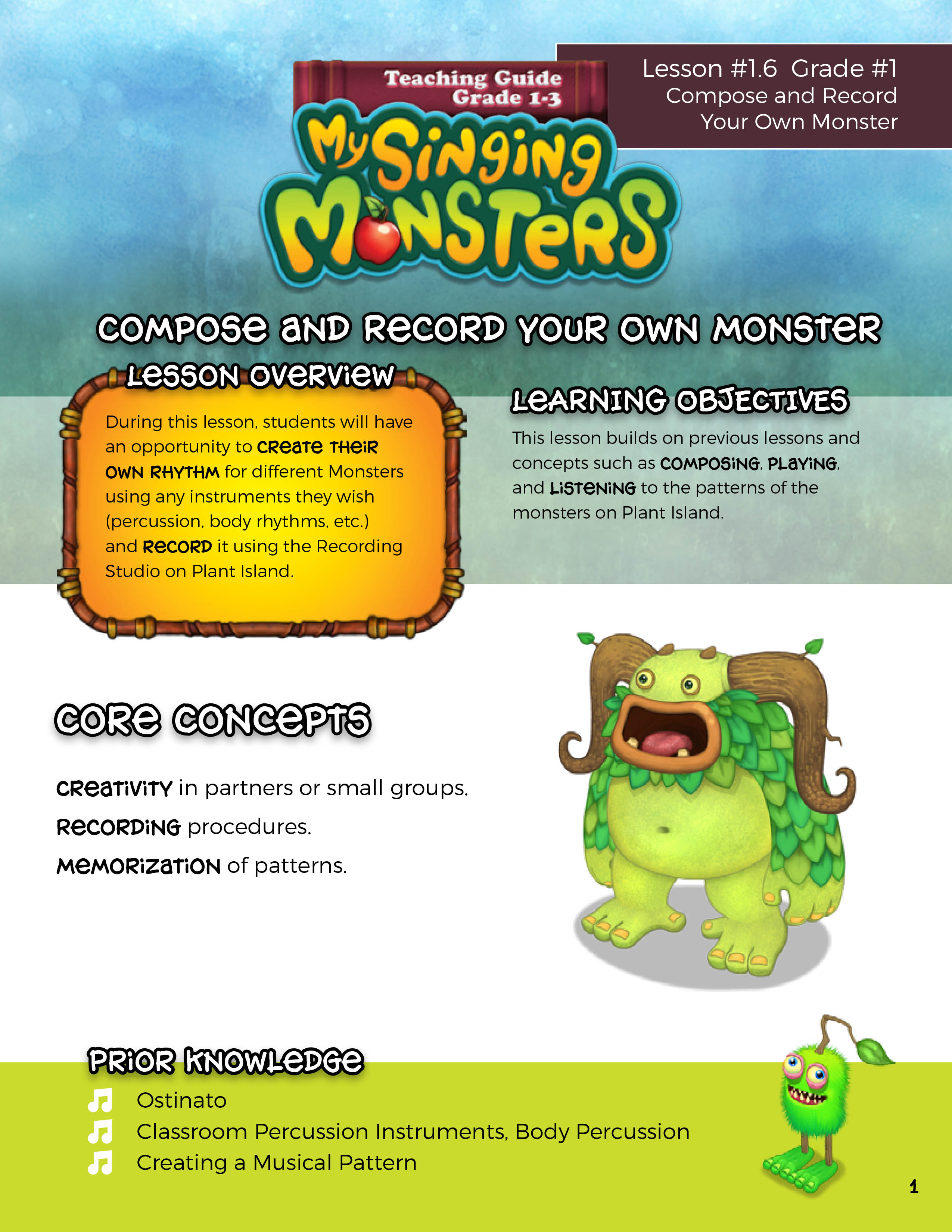 Lesson 1.6 Compose and Record Your Own Monster