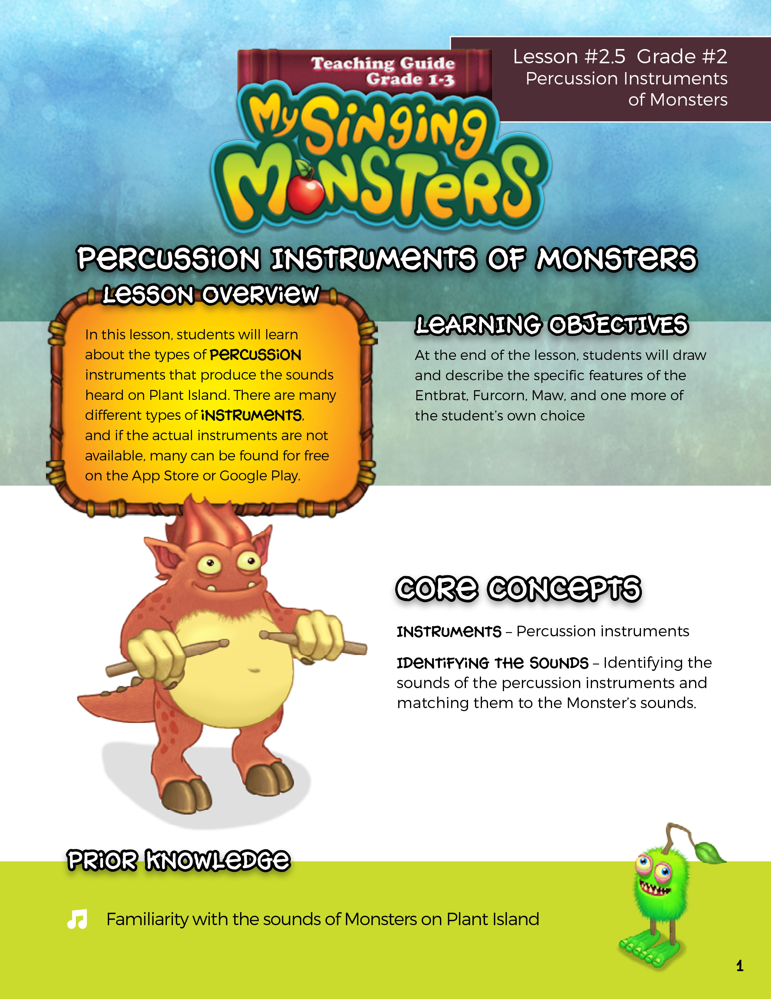 Lesson 2.5 Percussion Instruments of Monsters